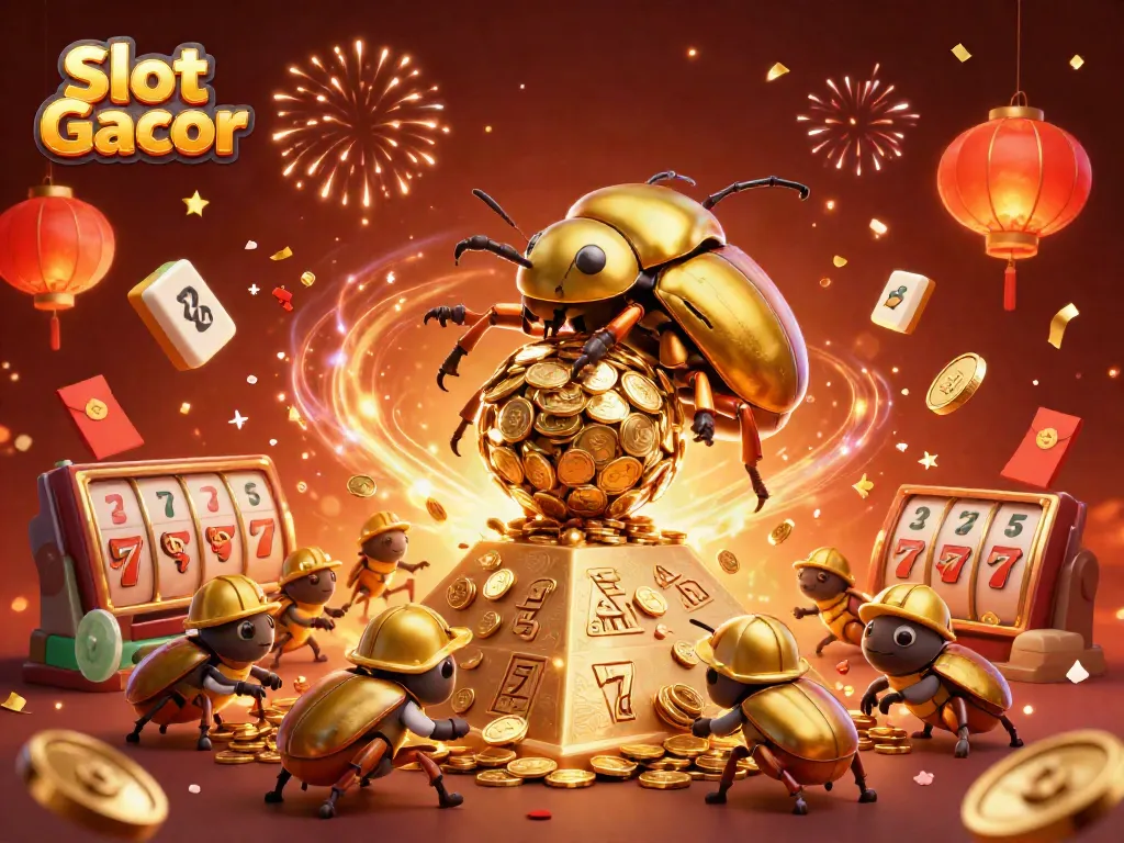 Experience Slot Gacor excitement with golden characters and casino symbols in a dynamic scene.