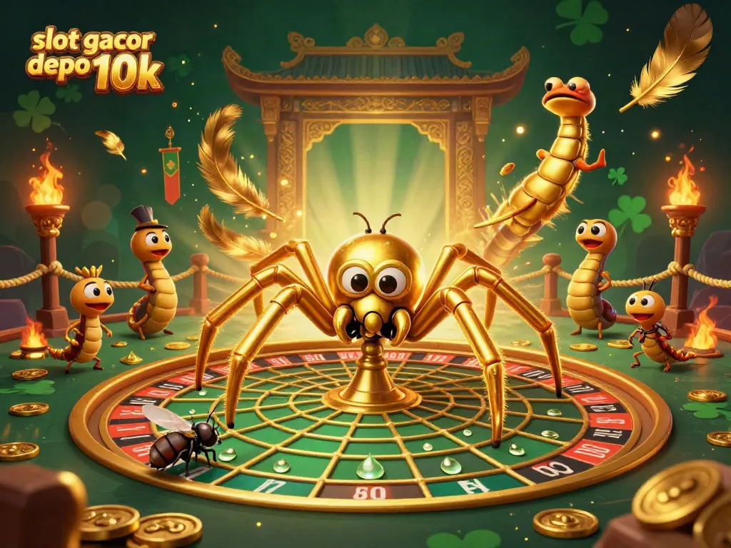 Experience excitement with slot gacor depo 10k while a golden spider spins a roulette web.