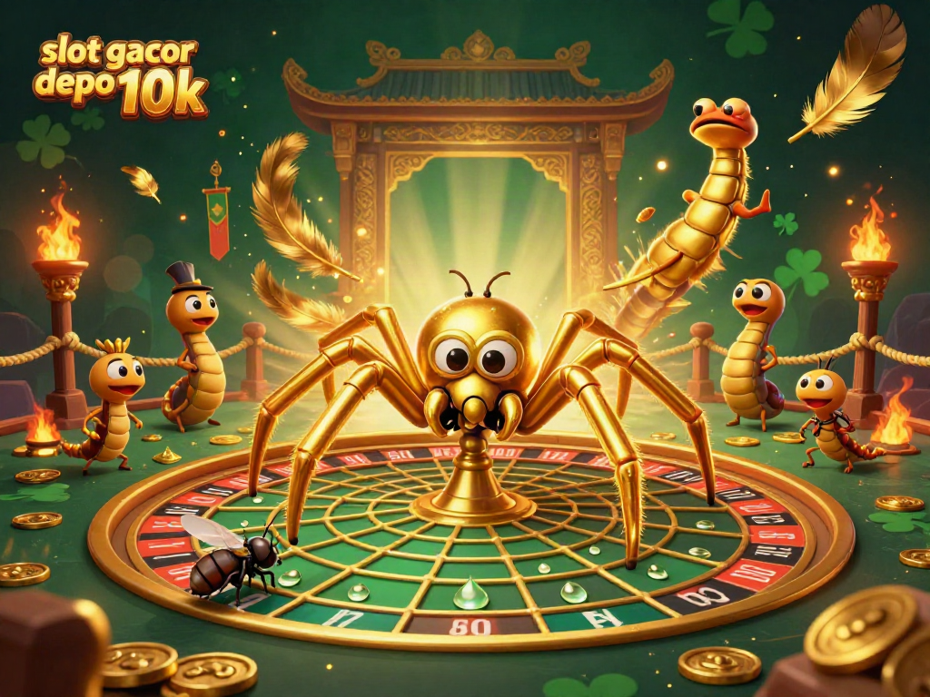 Experience excitement with slot gacor depo 10k while a golden spider spins a roulette web.