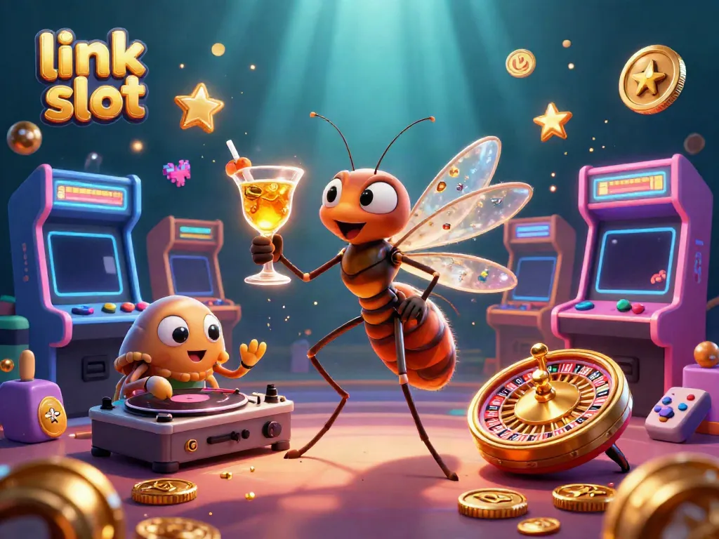 Experience the excitement of link slot with vibrant casino characters and engaging gaming elements in a dazzling 3D scene.