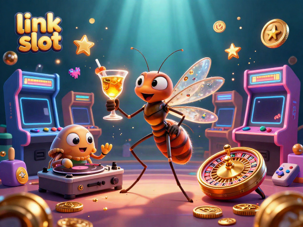 Experience the excitement of link slot with vibrant casino characters and engaging gaming elements in a dazzling 3D scene.
