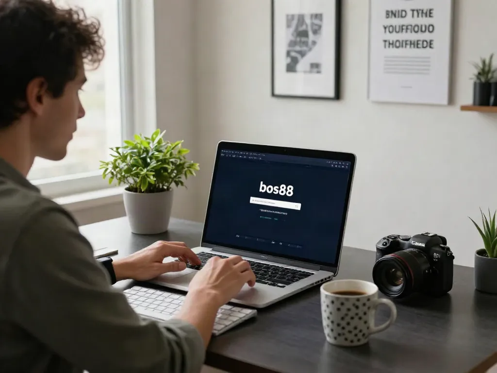 Engaged user accessing the bos88 login page in a modern home office