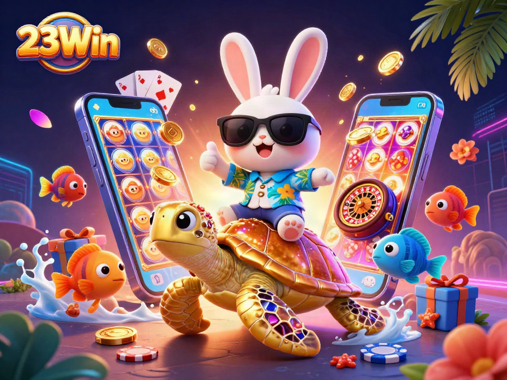 Engage with exciting gameplay at 23Win, featuring vibrant visuals of fun casino elements.