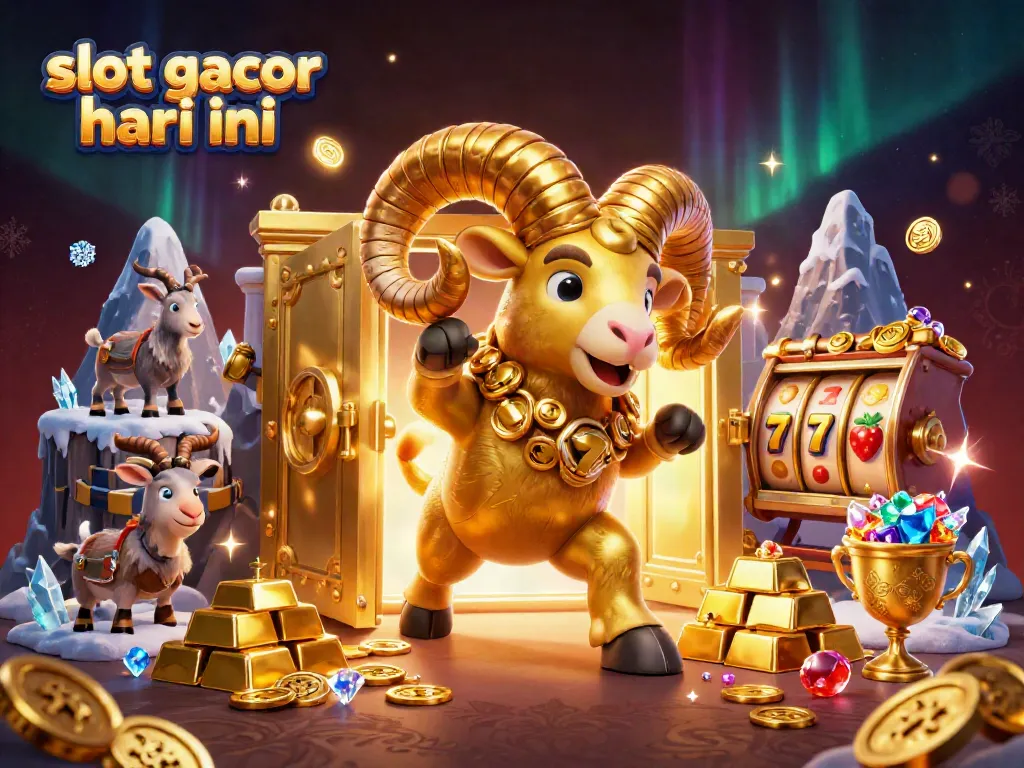 Menangkan slot gacor hari ini dengan ilustrasi 3D ram emas raksasa dan elemen kasino yang menakjubkan.