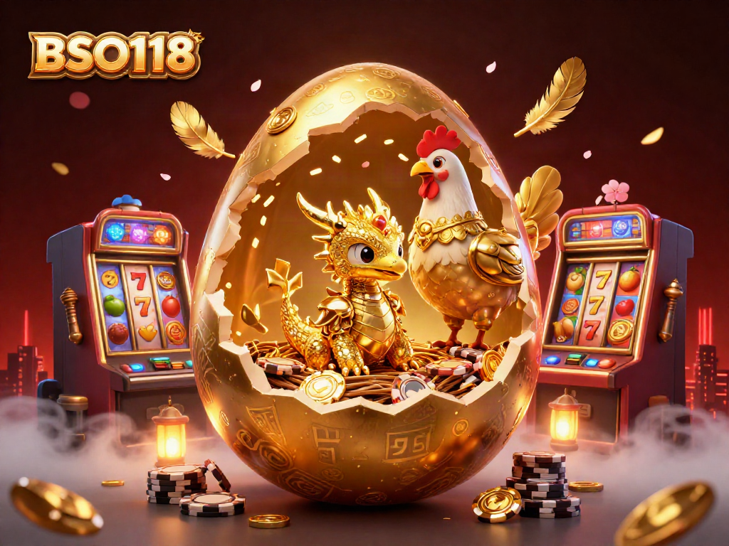 Engage with BSO118's vibrant casino world featuring a dazzling dragon and slot machines.