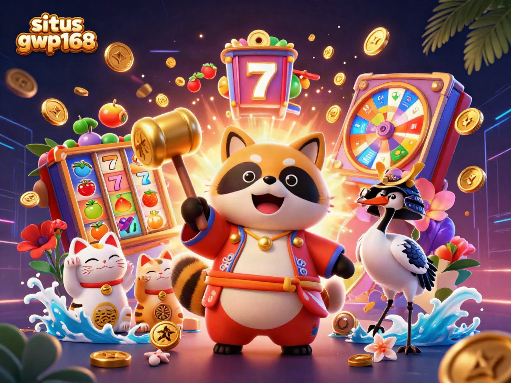 Menggairahkan gameplay di situs gwp168 dengan karakter kasino beruntung dan simbol slot yang menarik.