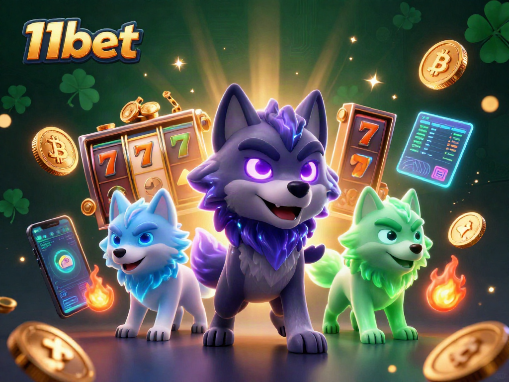 Engage with 11bet's thrilling slots through this vibrant 3D casino illustration featuring dynamic characters and elements.