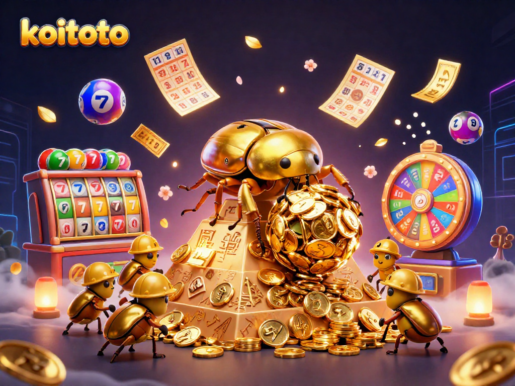 Koitoto menyajikan pengalaman bermain slot gacor dengan jackpot tinggi dan simbol keberuntungan dalam ilustrasi menarik.