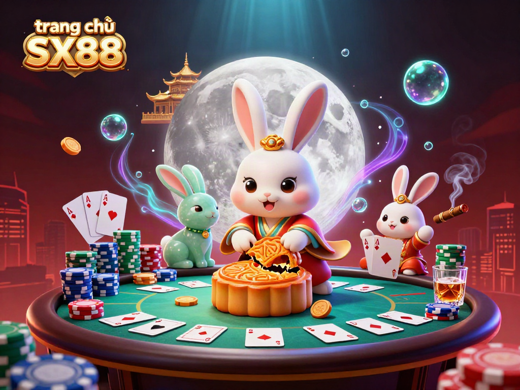 Engage with thrilling gameplay at trang chủ SX88, featuring vibrant poker-themed moon scenery.