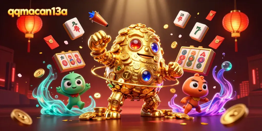 Take a spin at qqmacan13a with a dynamic scene featuring a golden golem amidst casino elements.