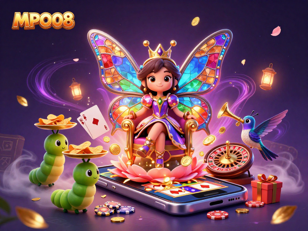 MPO08 offers thrilling slot experiences as a butterfly queen oversees players winning big among rich game elements.