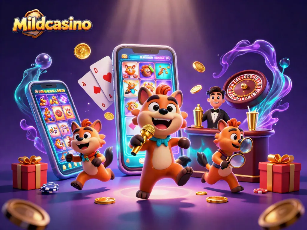 Mildcasino hyenas joyfully engaging in casino activities, showcasing vibrant games and entertainment
