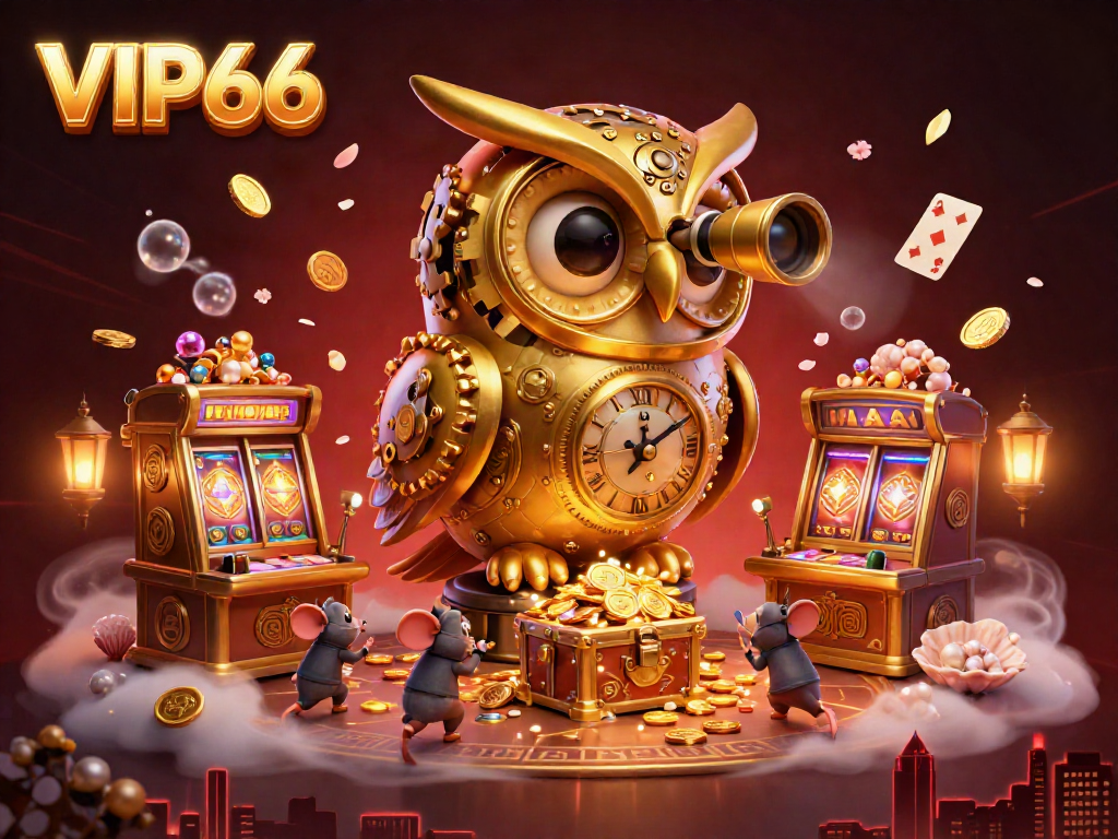 Experience the thrill of VIP66 casino with vibrant 3D illustration showcasing gaming atmosphere.