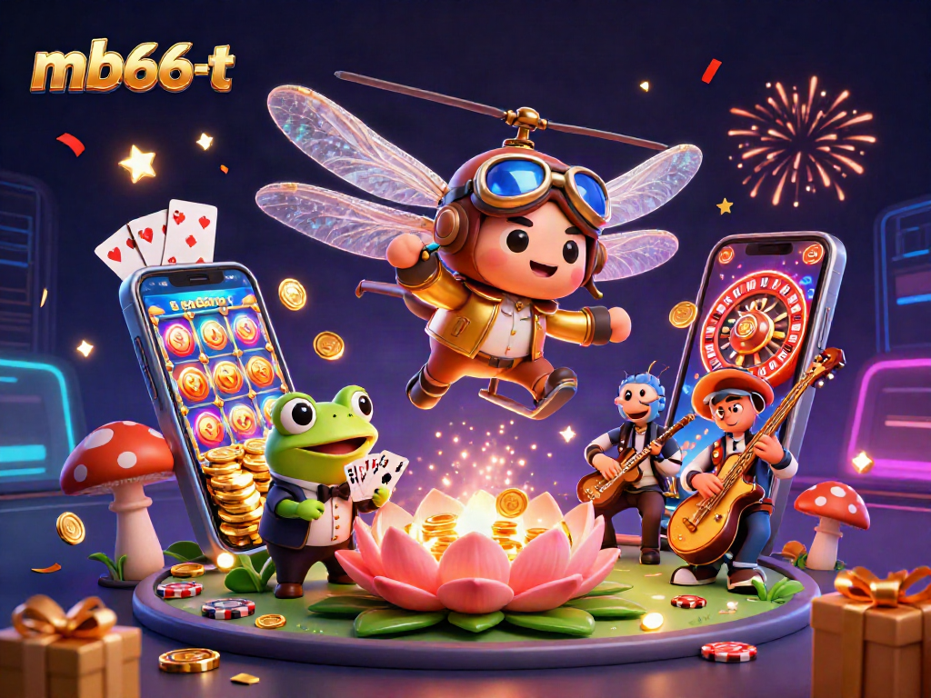 Engage with mb66-t's lively casino atmosphere featuring a dragonfly pilot, frog dealer, and jazz musicians.