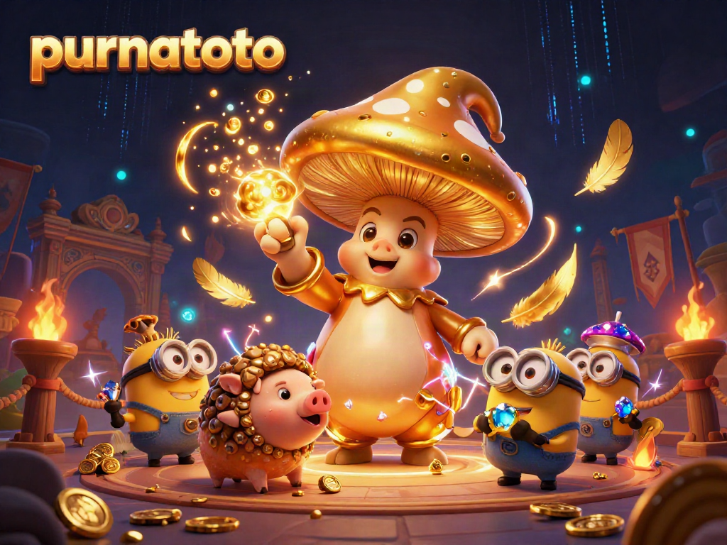 Mainkan slot gacor di purnatoto dengan karakter sihir dan harta berkilau dalam ilustrasi 3D