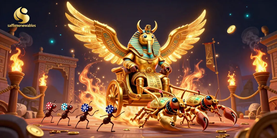 Engage with the thrilling world of saffirerenewables gaming, featuring a colossal scarab and scorpions.
