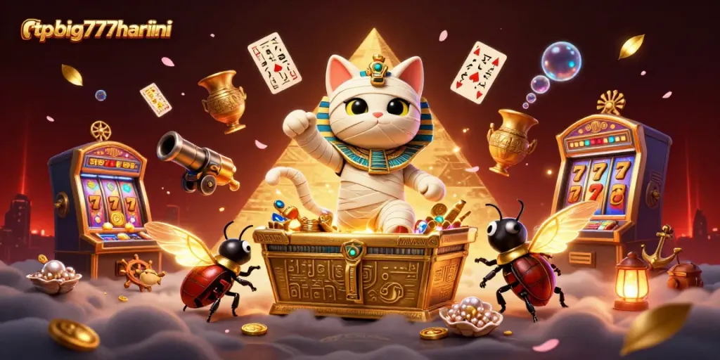 Experience excitement at rtpbig777hariini with a vibrant scene of slot games and winning symbols.