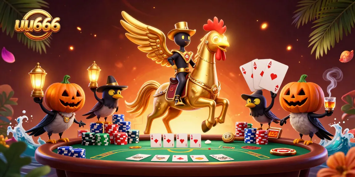 Spin the reels of luck with uu666's golden rooster in a vibrant casino scene.