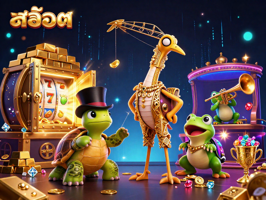 Engage in thrilling สล็อต adventures with vibrant slots, gold, and lively characters.