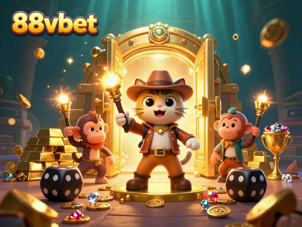 Engage in thrilling adventures with 88vbet's vibrant casino exploration illustration featuring treasure and artifacts.