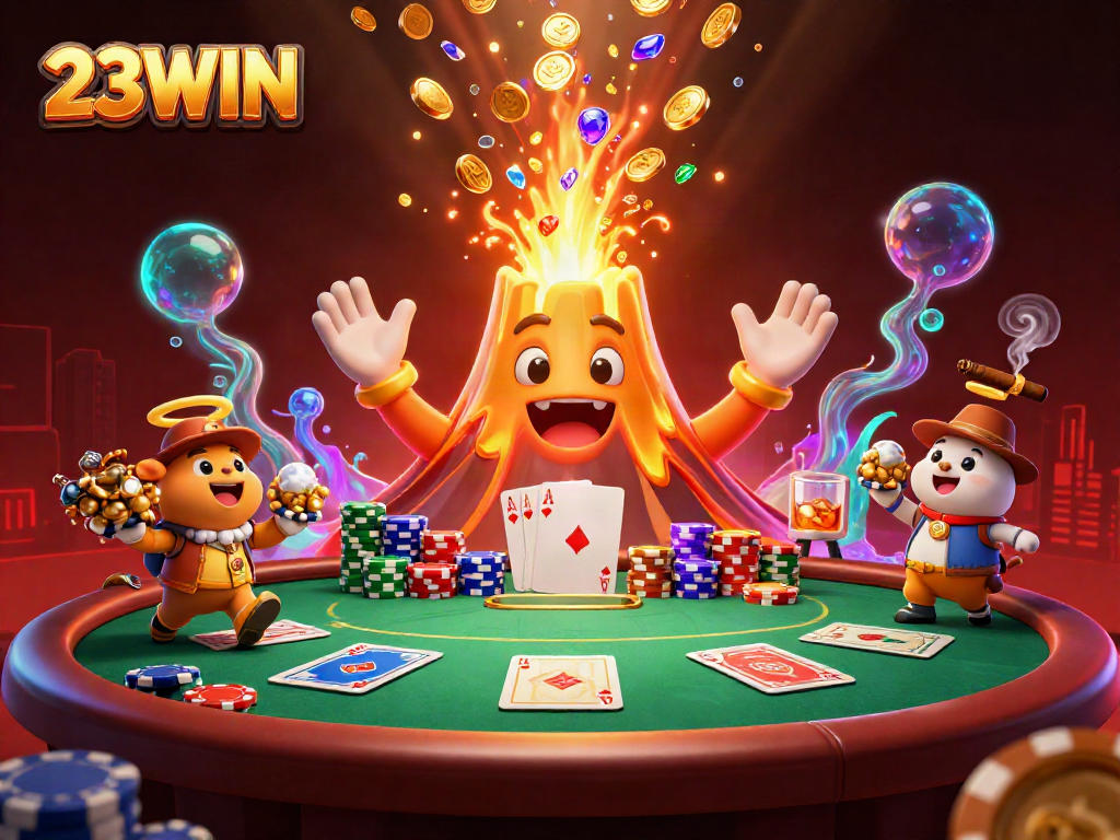 Experience the thrill of winning at 23WIN with a dynamic scene of a golden volcano and riches!