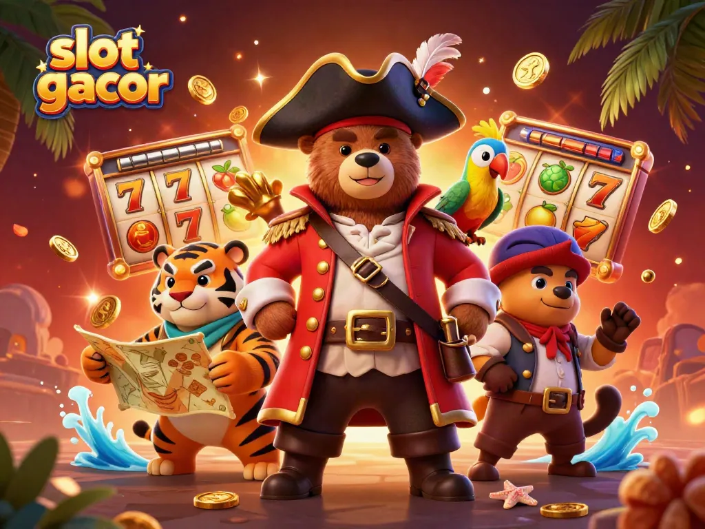 Experience the thrill of slot gacor with a vibrant pirate-themed 3D illustration featuring exciting game elements.