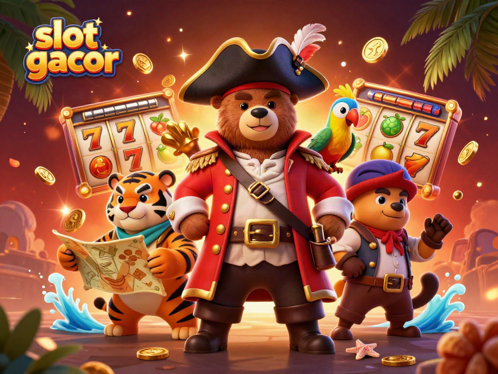 Experience the thrill of slot gacor with a vibrant pirate-themed 3D illustration featuring exciting game elements.