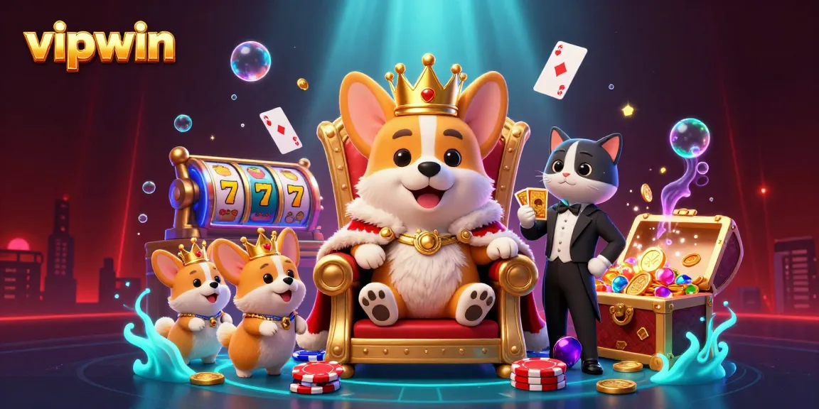 Experience vipwin's royal gaming scene with vibrant characters and dynamic slot elements.