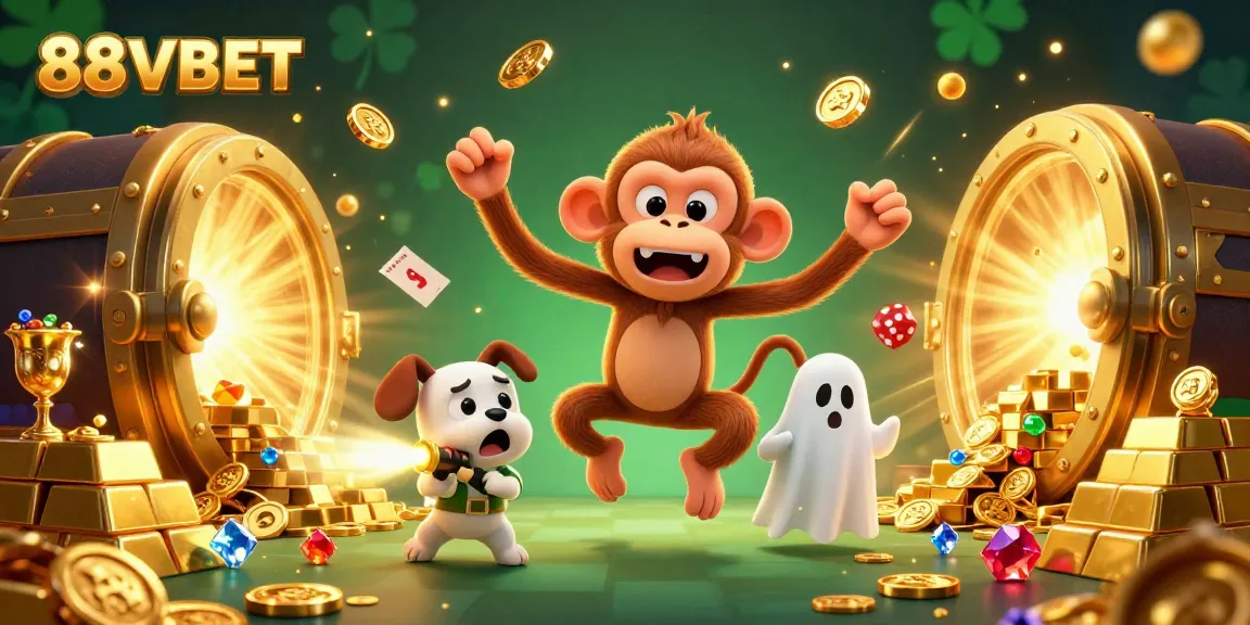 Experience the thrill of 88VBET with a playful ghost and puppy exploring a lavish casino.