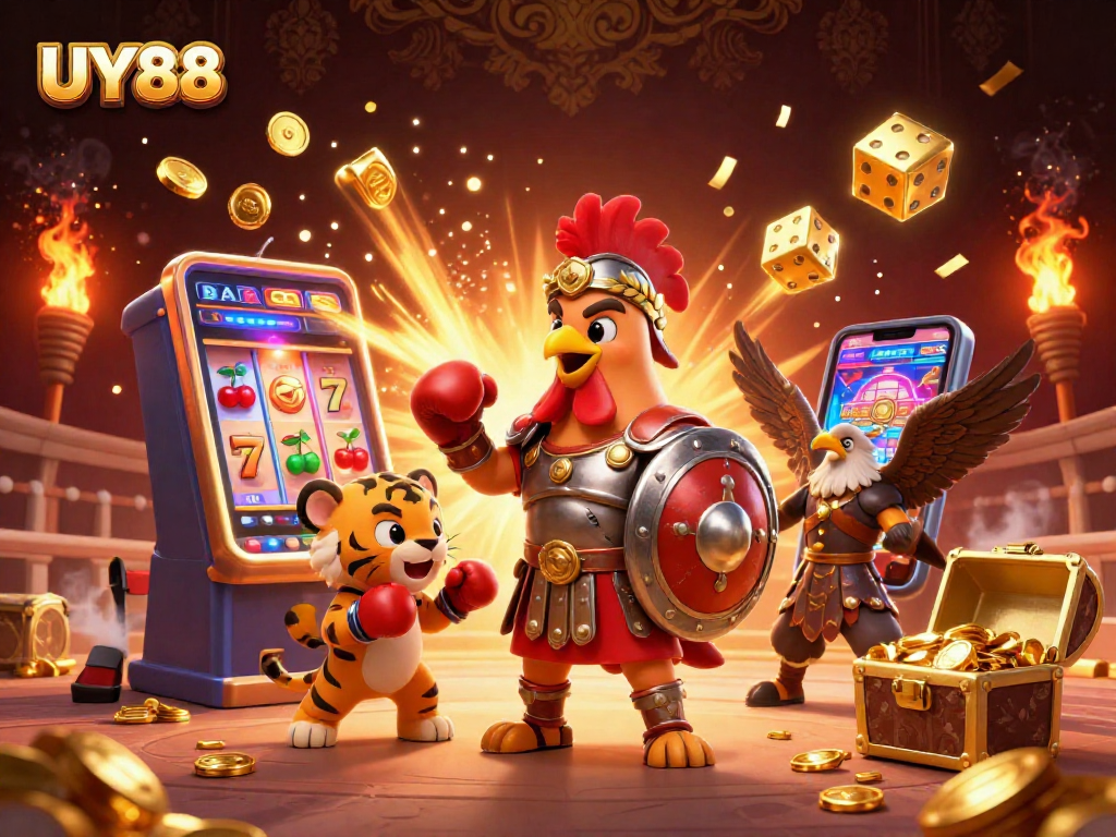 Experience the thrilling world of UY88 with vibrant 3D casino immersion and action-packed gaming elements.