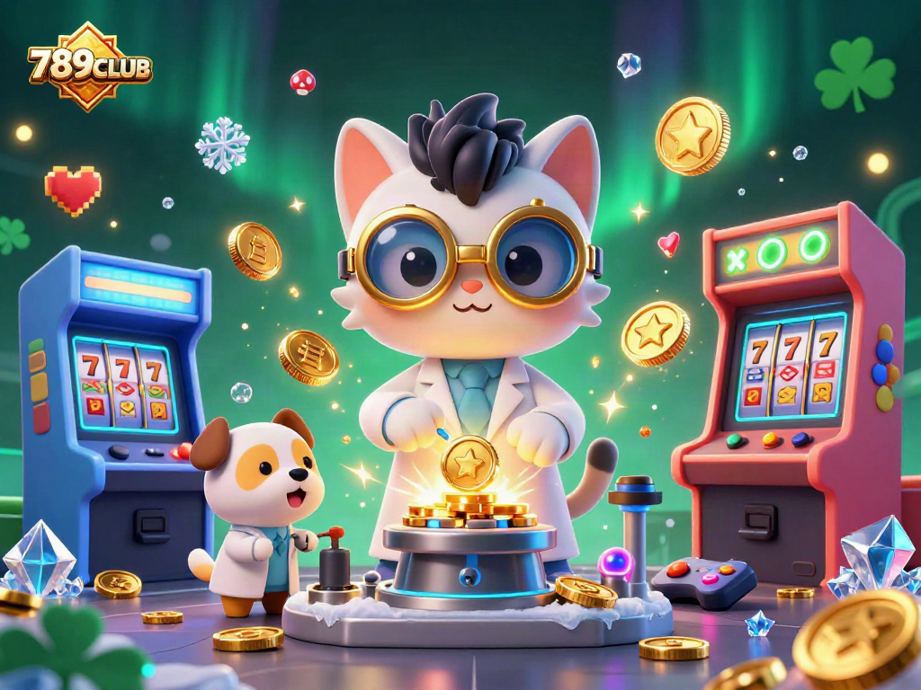Engage with the exciting world of 789CLUB through this vibrant 3D casino illustration, featuring captivating game elements.