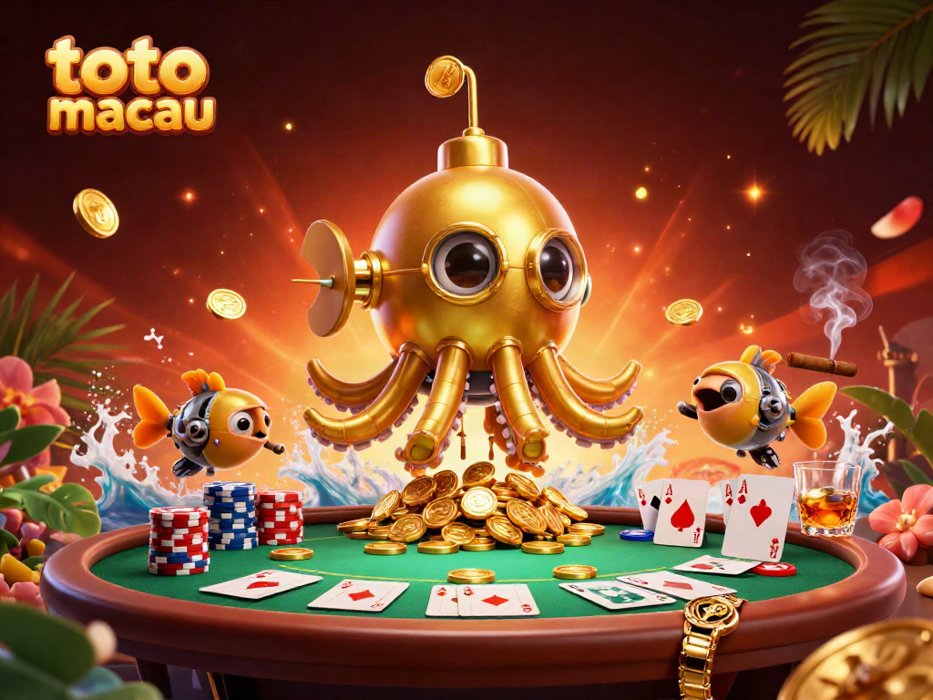 Experience thrilling action at toto macau with a golden kraken submarine amidst poker frenzy.