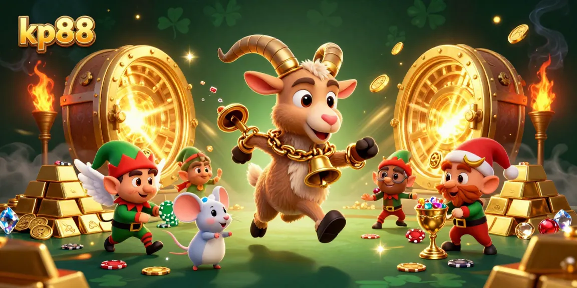 Engage in thrilling gameplay with kp88 at a vibrant casino featuring a Krampus goat and festive chaos.