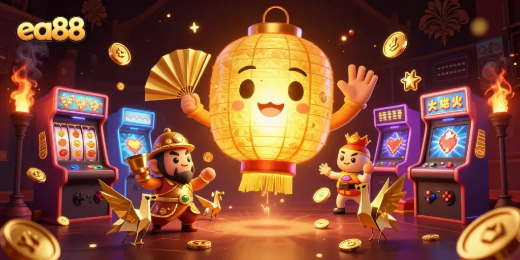 ea88 mang đến trải nghiệm casino tuyệt vời với biểu tượng vàng và máy slot hiện đại.