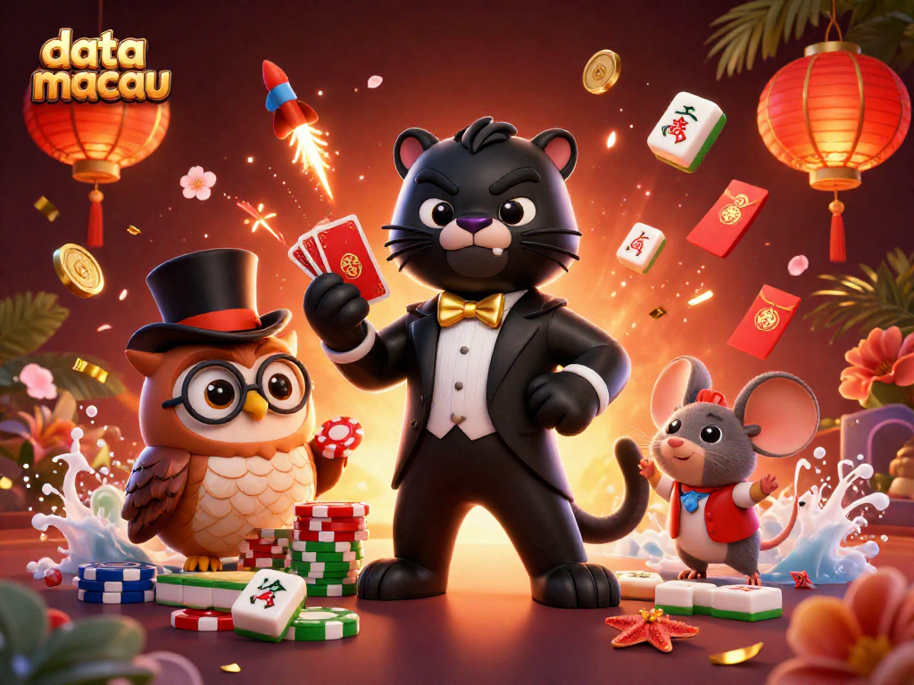 Gambarkan momen seru di kasino online data macau dengan panther, burung hantu, dan tikus keberuntungan.