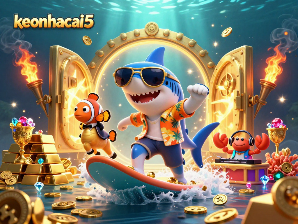 Experience thrilling wins with keonhacai5 in a dynamic casino adventure featuring playful sea creatures.