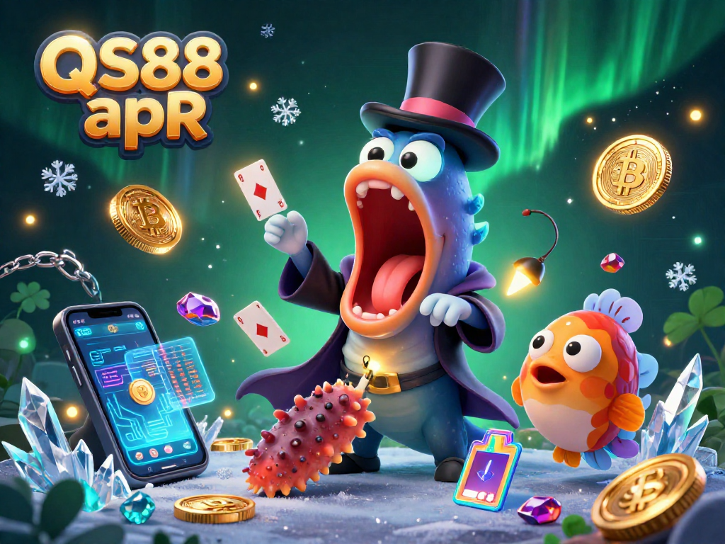 Experience thrilling gaming with QS88 apR as mystical sea creatures perform magic amidst vibrant crypto elements.