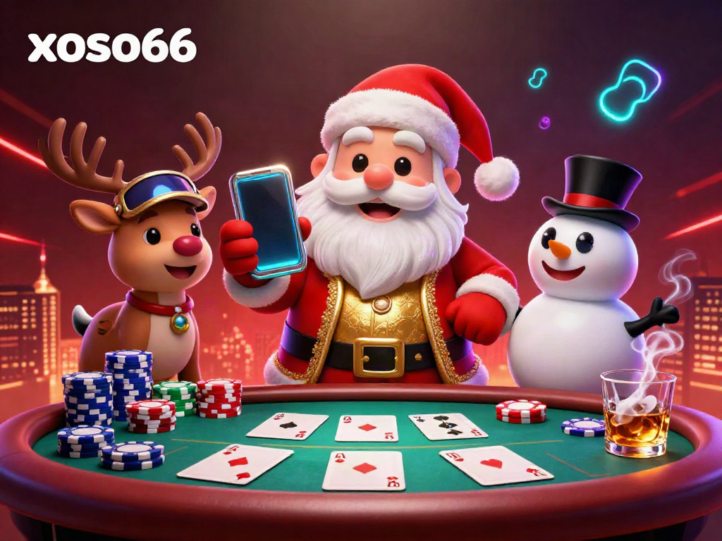 Experience the thrill of xoso66 with Santa and friends in a vibrant casino scene filled with excitement.