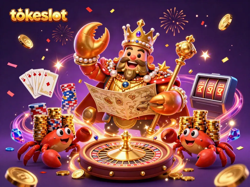 Experience thrilling wins at tokeslot with a vibrant illustration of casino fun featuring crab emperor and gaming elements