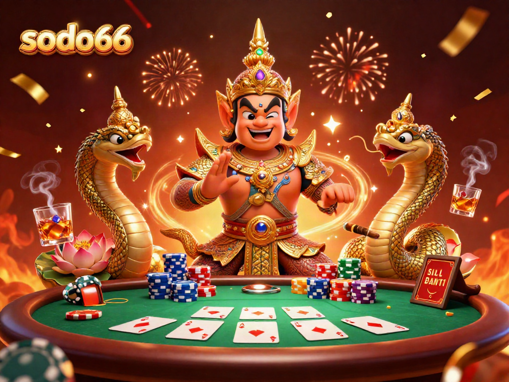 Experience the thrill of winning at sodo66 with exciting poker moments and vibrant casino decor.