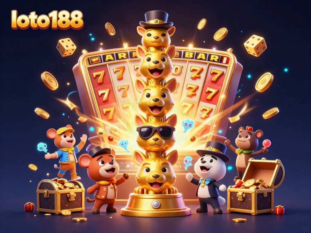Experience the thrill of loto188 with a vibrant 3D casino scene bursting with excitement.
