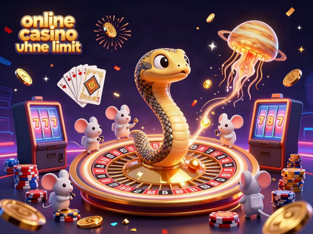 Experience the excitement of online casino ohne limit with a cosmic twist in this colorful 3D illustration.