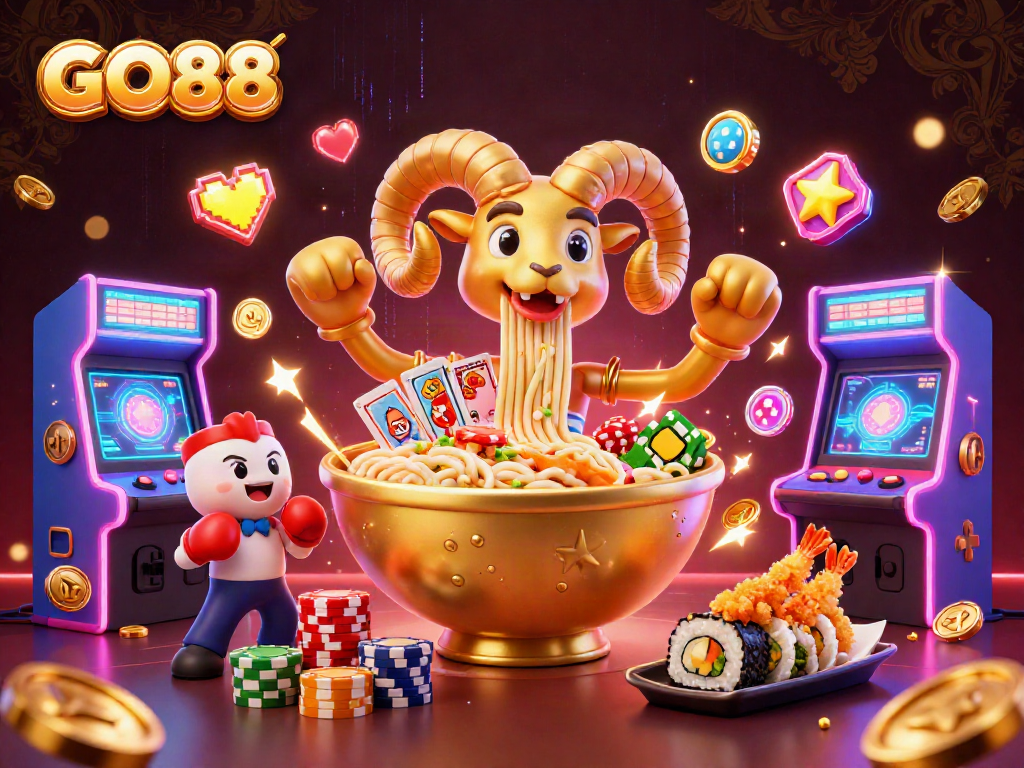 Engage in thrilling gameplay at GO88 with a vibrant scene of characters and casino elements.