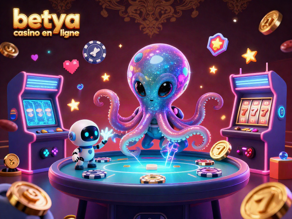 Engage in thrilling games at betya casino en ligne with an exciting scene featuring an alien octopus and vibrant game elements.