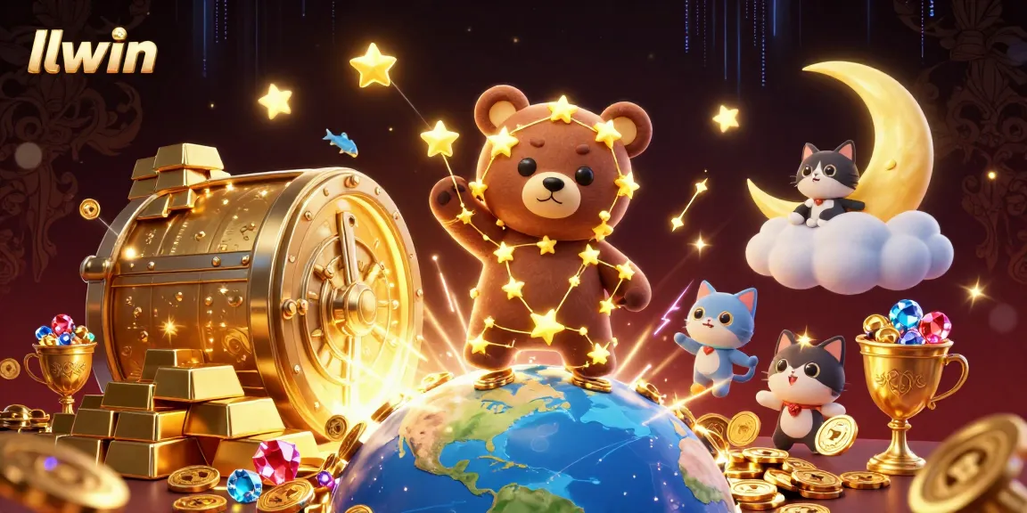 Experience exquisite gaming excitement with llwin's cosmic treasure hunt, featuring golden stars and sparkling riches.