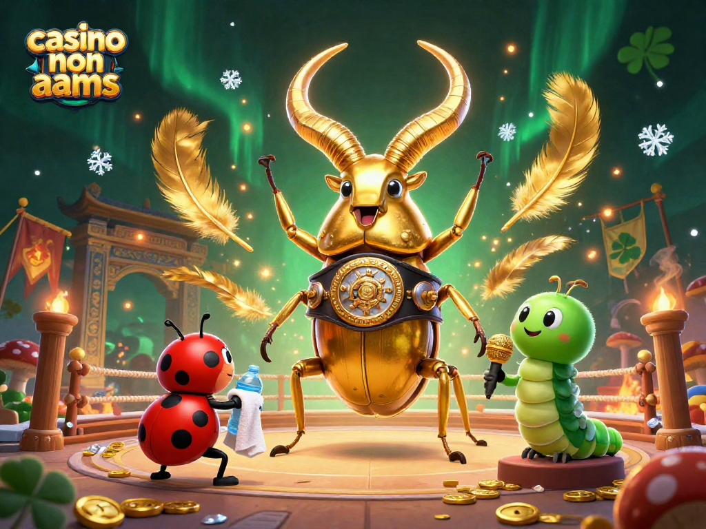 Visualizza il mondo di casino non aams con un enorme scarabeo d’oro e personaggi unici all’interno di un ambiente vibrante.