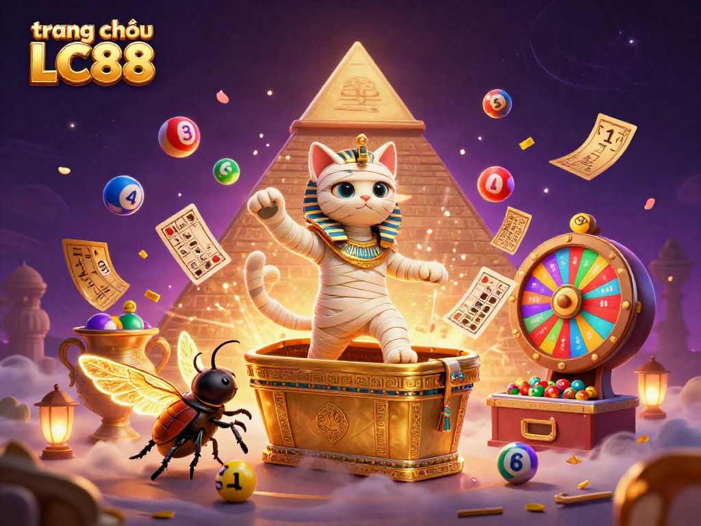 Experience the excitement of trang chủ LC88 with a vibrant casino illustration filled with lucky elements.