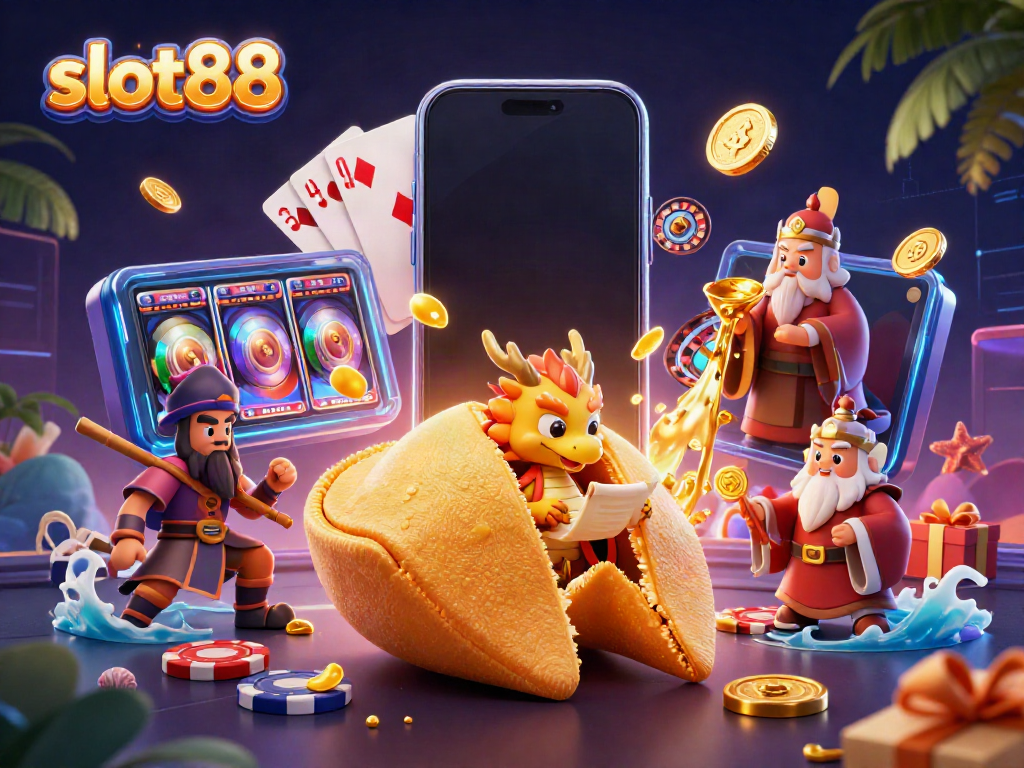 Menangkan hadiah besar di slot88 dengan putaran slot yang penuh warna dan karakter menarik dalam ilustrasi 3D.