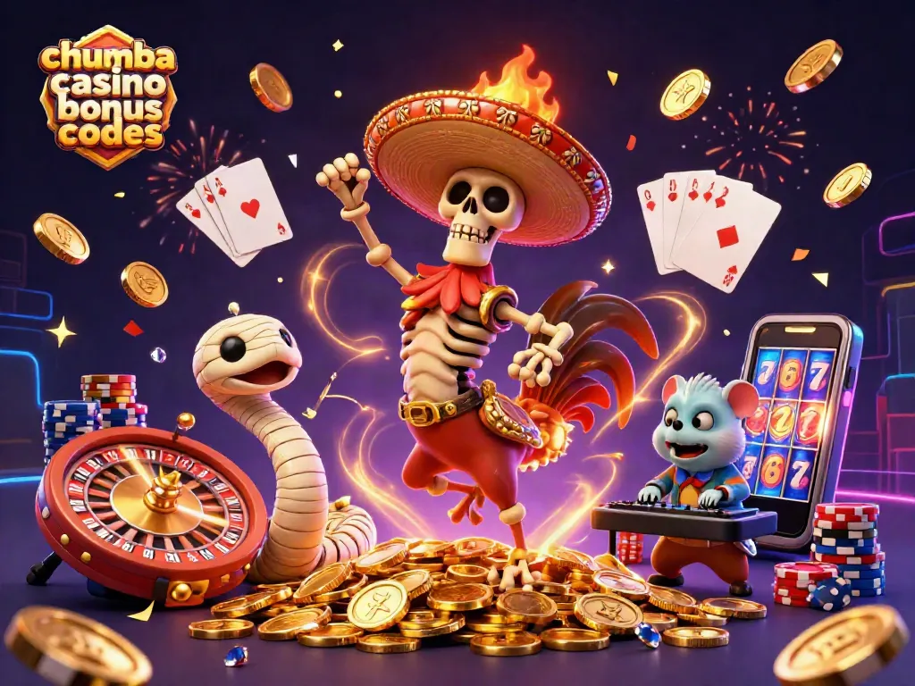 Engage with Chumba Casino Bonus Codes in this vibrant 3D casino celebration with unique characters and elements.
