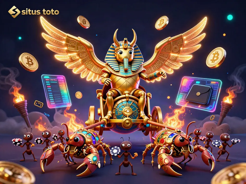 Engage with situs toto casino online experiences featuring a grand 3D scene of a scarab beetle and gaming symbols.